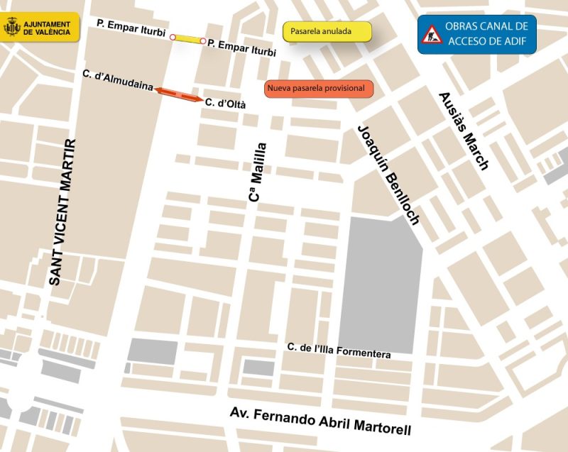 Valencia estrena una nueva pasarela provisional entre Malill