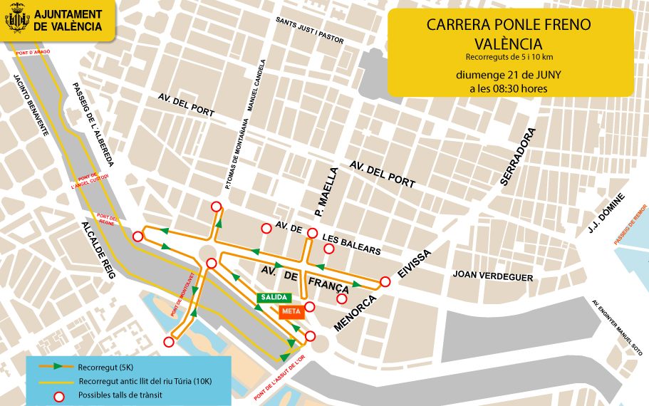 Valencia prepara un dispositivo de tráfico en Camins al Grau para acoger la Carrera Ponle Freno