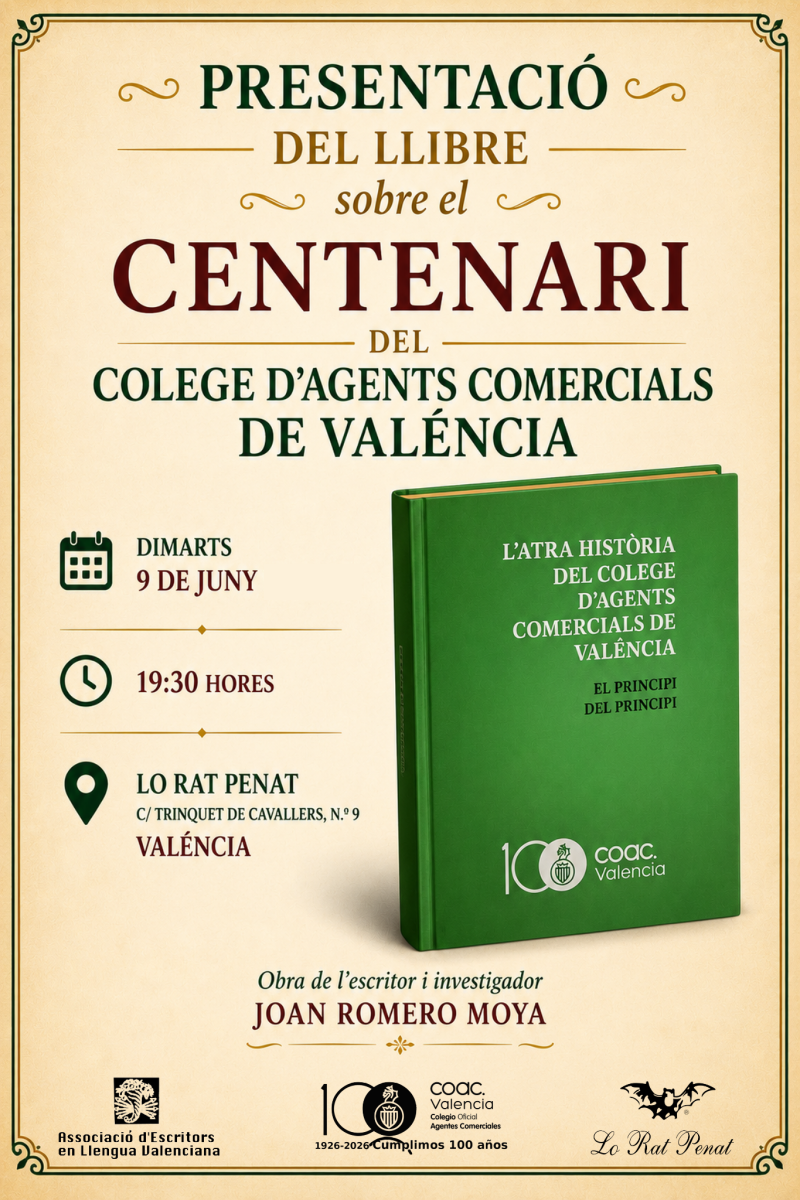 Lo Rat Penat acoge la presentación de una obra por el centenario del Colegio de Agentes Comerciales