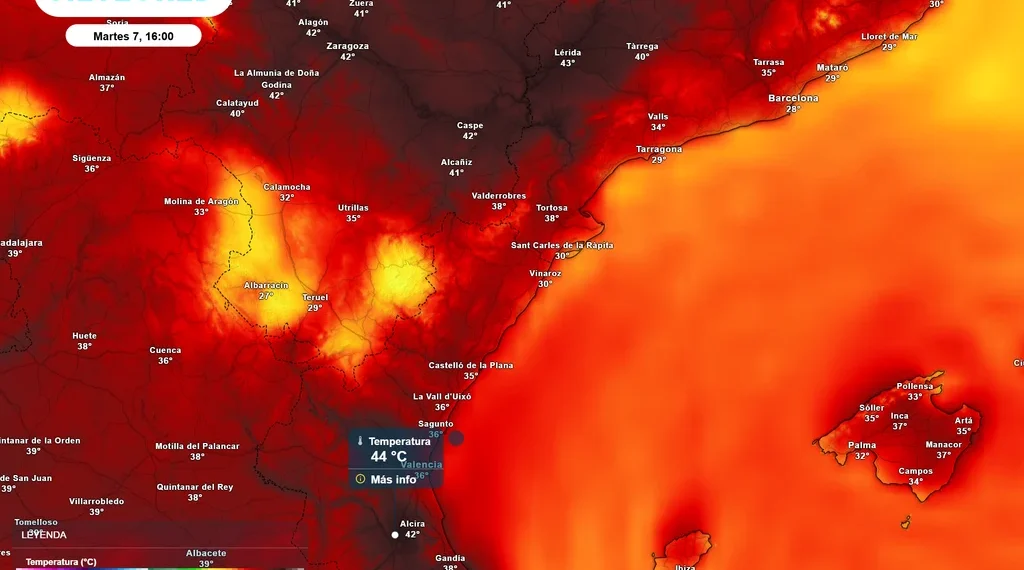 La AEMET activa el aviso rojo en Valencia ante temperaturas que podrían alcanzar los 44 ºC